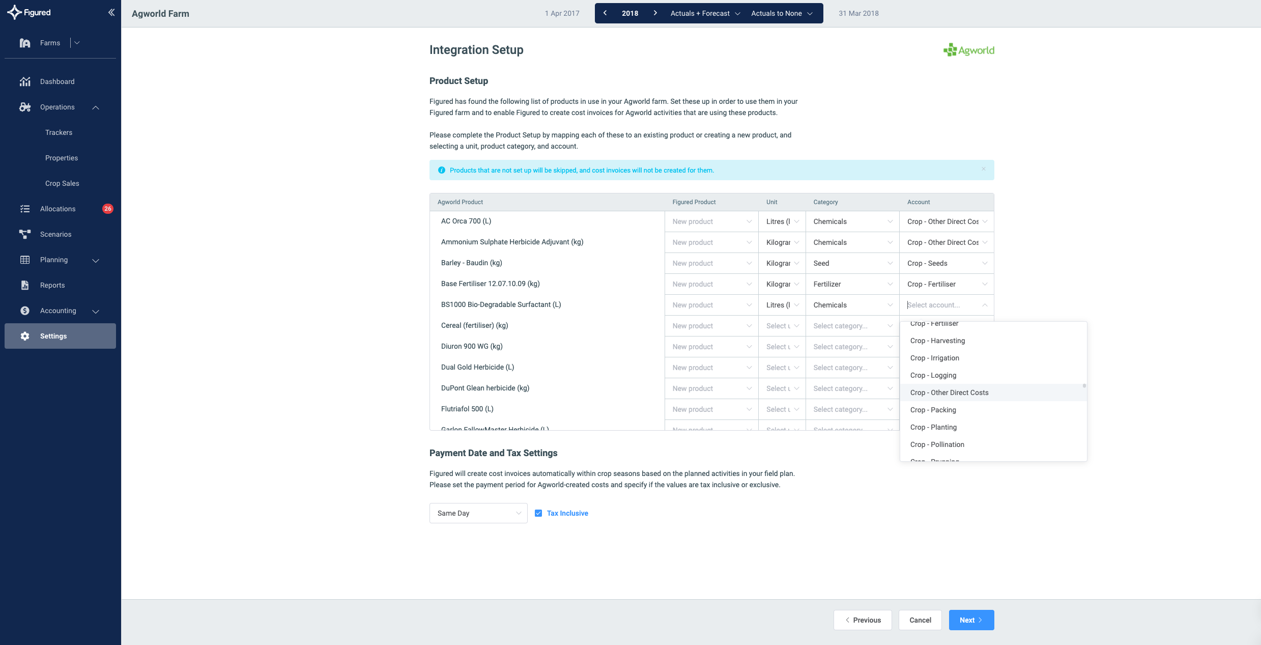 Agworld Integration Setup on Figured