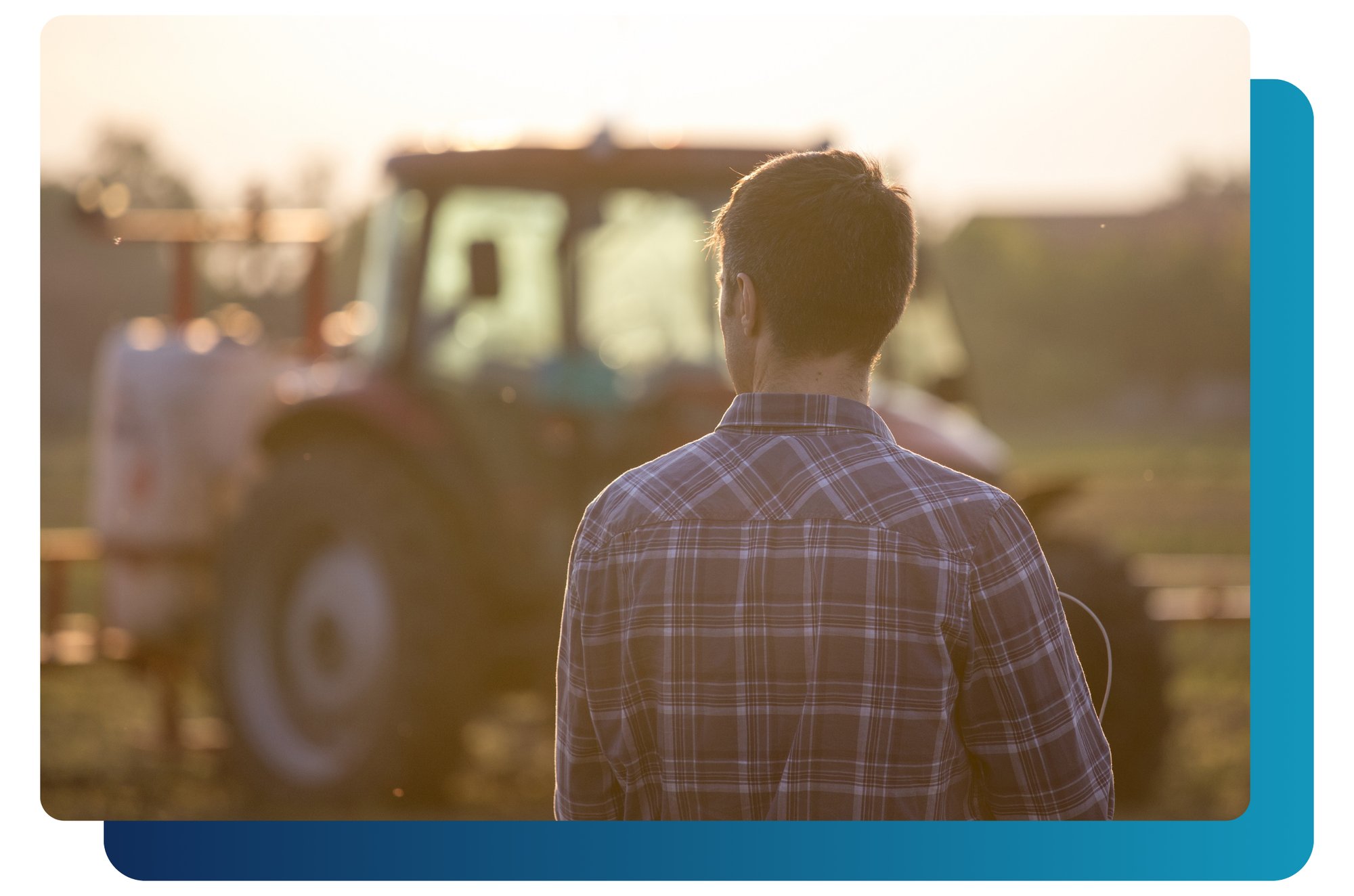 Australian farmer with tractor, blue background